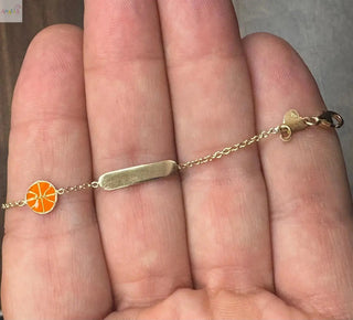 18K Solid Yellow Gold Orange Basketball Baby Id Bracelet (Copy)