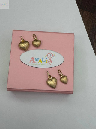 18K Solid Yellow Gold Small Puffy Sandblasted Heart Pendant