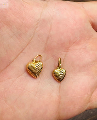 18K Solid Yellow Gold Puffy Heart Pendant with Stripes
