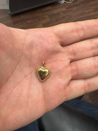 18K Solid Gold Puffy Heart with Twisted Bezel Pendant