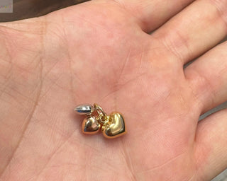 18K Solid Tricolor Gold Small Puffy Hearts Trio Pendant