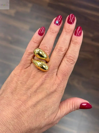 18K Yellow Gold Electroformed Bypass Ring with Puffy Ends