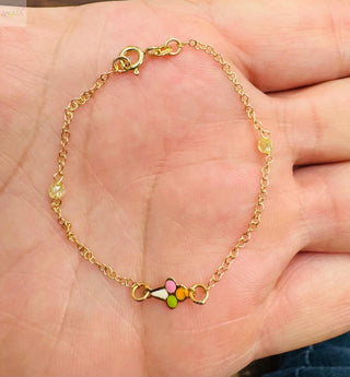 18K Solid Yellow Gold Enamel Ice Cream Cone Bracelet 