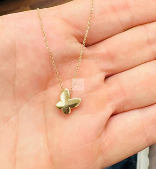 18K Solid Yellow Gold Polished Small Butterfly Necklace