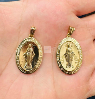 18K Solid Yellow Gold Hollow Large Miraculous Medal