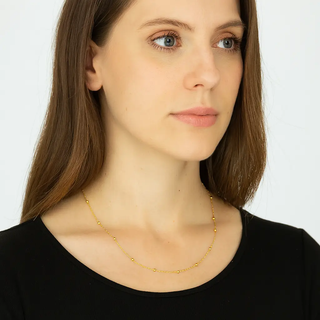 18K Solid Yellow Gold Tiny Bead Thin Chain Necklace