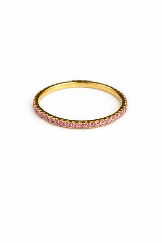 18K Solid Yellow Gold Thin Color Eternity Band Ring