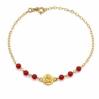 18K Solid Yellow Gold Small Angel Coral Beads Bracelet