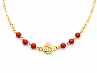 18K Solid Yellow Gold Small Angel Coral Beads Bracelet