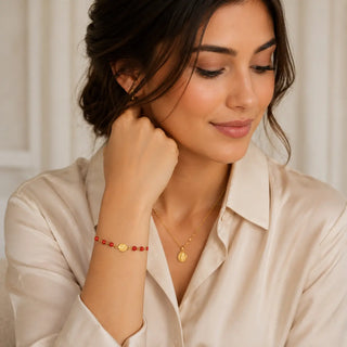 18K Solid Yellow Gold Small Angel Coral Beads Bracelet