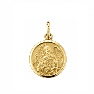 18K Solid Yellow Gold Guardian Angel Medal Pendant