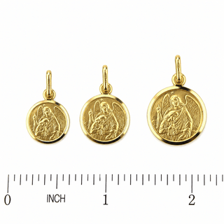 18K Solid Yellow Gold Guardian Angel Medal Pendant
