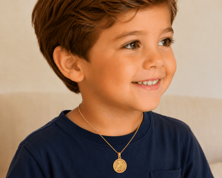 18K Solid Yellow Gold Guardian Angel Medal Pendant