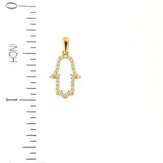 18K Gold Small Zirconia Open Fatima Hamsa Hand Pendant