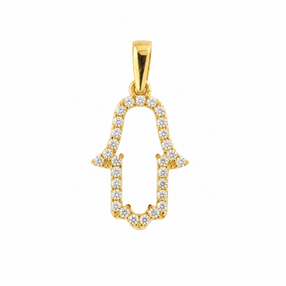 18K Gold Small Zirconia Open Fatima Hamsa Hand Pendant