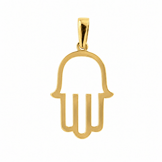 18K Yellow Gold Polished Open Hamsa Fatima Hand Pendant 