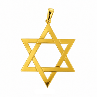 18K Solid Yellow Gold Polished Large Men Star David Pendant