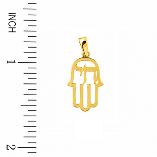 18K Solid Yellow Gold Polished Open Chai Hamsa Pendant