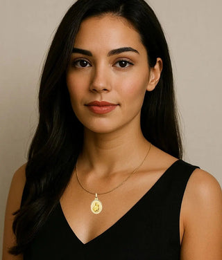 18K Solid Yellow Gold Mary Help of Christians Medal