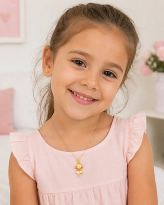 18K Solid Yellow Gold Enamel Ballerina Girl Pendant