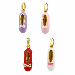 18K Solid Yellow Gold Enamel Ballet Slipper Charm Pendant