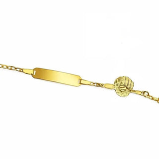 18K Solid Yellow Gold Polished Baseball Id Bracelet
