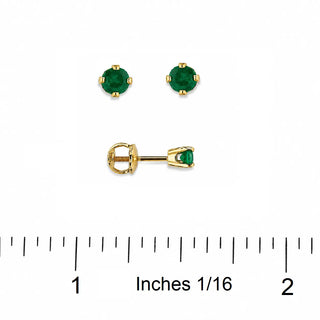 18K Solid Yellow Gold Emerald Stud Screwback Earrings