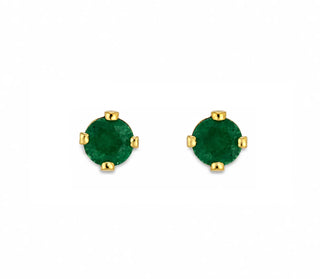 18K Solid Yellow Gold Emerald Stud Screwback Earrings