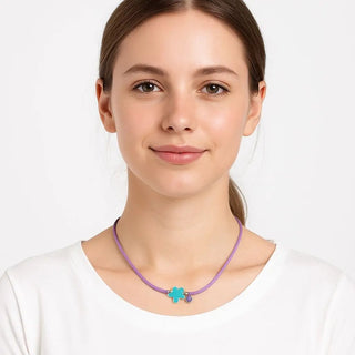 Sterling Silver Blue Flower and Lavender cord Necklace