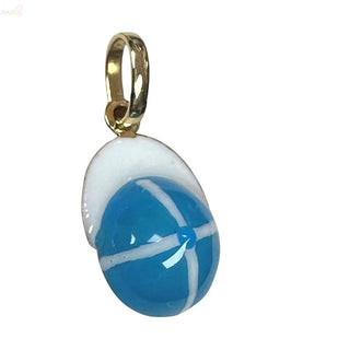 18K Yellow Gold Blue and White Enamel Baseball Cap Pendant