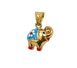 18K Solid Yellow Gold Puffy Enamel Elephant Charm Pendant