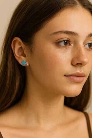 Sterling Silver Blue Enamel Flower and Lavender Earrings