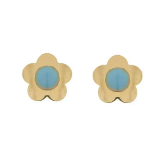 18K Yellow Gold Enamel Center Flower Screwback Earrings