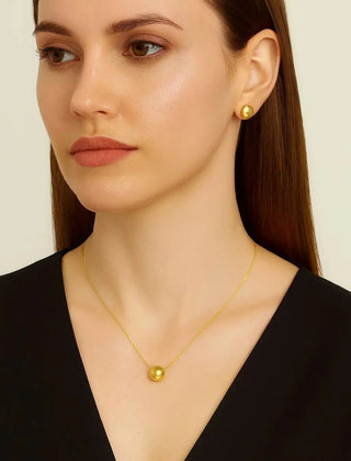 18K Solid Yellow Gold Polished Puffy Button Necklace