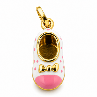 18K Yellow Gold White Enamel Shoe Charm with Pink Toe and Dots