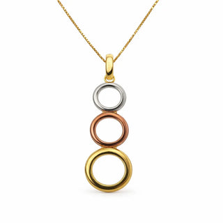 18K Solid Tricolor Gold Open Circles Dangle Pendant