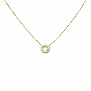 18K Solid Yellow Gold Zirconia Open Circle Pendant Necklace