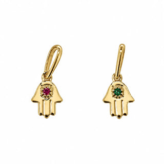 18K Yellow Gold Emerald or Ruby Polished Mini Hamsa Pendant