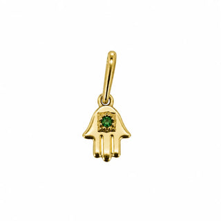 18K Yellow Gold Emerald  Polished Mini Hamsa Pendant