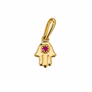 18K Yellow Gold Ruby Polished Mini Hamsa Pendant