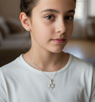 18K Solid Yellow or White Gold Diamond Star David Pendant