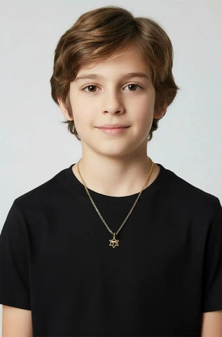 18K Yellow Gold Thin Star of David and Hebrew Chai Pendant