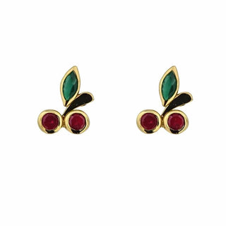 18K Solid Yellow Gold Zirconia Cherry Screwback Earrings