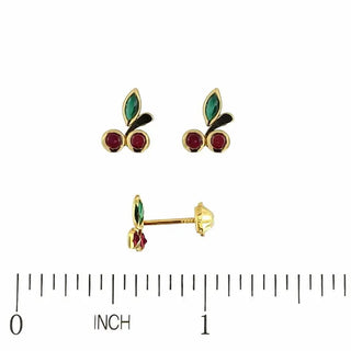 18K Solid Yellow Gold Zirconia Cherry Screwback Earrings