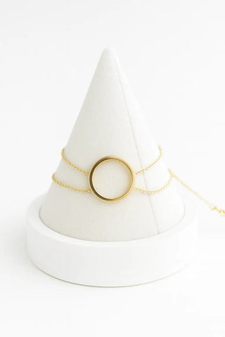 18K Solid Yellow Gold Open Circle Double Chain Bracelet