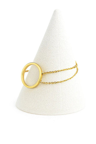 18K Solid Yellow Gold Open Circle Double Chain Bracelet