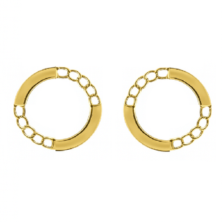 18K Solid Yellow Gold Open Curb Chain Circle Earrings