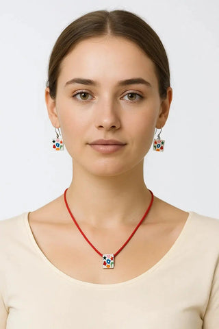 Sterling Silver Reversible Multicolor Enamel and Shapes Necklace