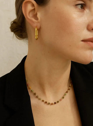 18K Solid Yellow Gold Multi Color Quartz Stones Necklace