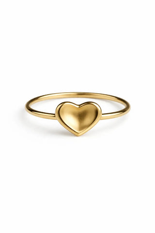 18K Solid Yellow Gold Concave Polished Heart Ring Design